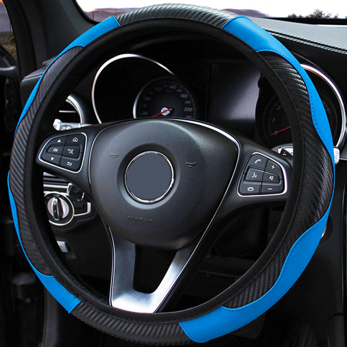 Couvre-volant effet carbone bleu